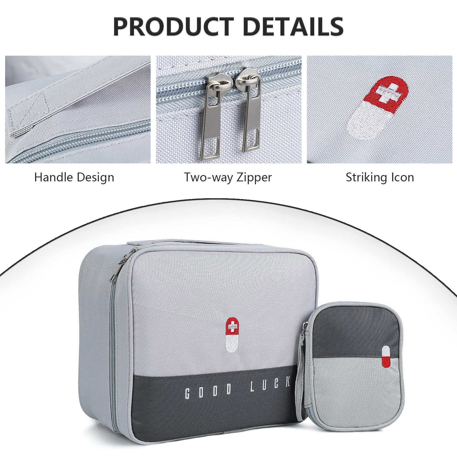 Romon 2 Stück Medikamententasche, Reiseapotheke Tasche Wasserdicht, Große & Klein Medikamententasche Reise, Tragbar Medizin Aufbewahrungstasche für Home Office Reisen, Grey 4