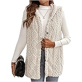 WDIRARA Women's Fuzzy Hooded Vest Outerwear Button Down Sleeveless Furry Coat