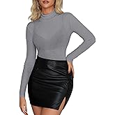 Diosun Womens Mesh Sheer Glitter Tops Turtleneck Long Sleeve Sexy See Through Sparkly Layering Shirts