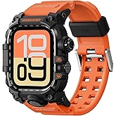 amBand Rugged Case with Band for Apple Watch 44mm, Compatible with iWatch Series SE 3/SE 2nd Generation/SE/6/5/4, Military Grade Shockproof Bumper Cover, Tactical Band for Men, Orange