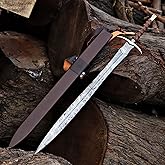 38-Inch Viking Sword with Scabbard – Handmade Damascus Steel Blade – Full Tang Norse Style – Uhtred-Inspired Medieval Sword Replica