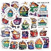 AFRITEE Funny Dumpster Fire Stickers - 50 Pcs Emotional Support Dumpster Fire Bulk Vinyl Sticker, Cute Skeleton Raccoon Waterproof Decal for Journal Water Bottle Laptop Bumper Decor Gift for Kid Teens