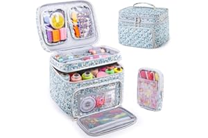AMOIGEE Double-Layer Sewing Organizer Storage Bag with 2 Detachable Pouches, Large Quilted Sewing Basket for Supplies & Tools, Portable Travel Sewing Kit Case, Gift for Mom(Bag ONLY)