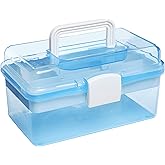MyGift 10 Inch Plastic Storage Box with Removable Tray, Blue Craft Organizer and Art Storage Box, Multipurpose Storage Container for Tools, Playdoh, Bead, Sewing, Medicine, Tackle, Art Supply