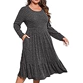 ShopWonder Womens Plus Size Ribbed Knit Sweater Dress Long Sleeve Stretchy Comfy Casual Fall Dress with Pockets