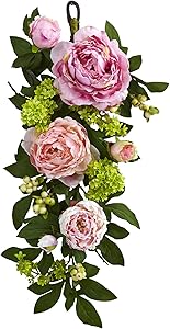 Nearly Natural 24in. Mixed Peony & Hydrangea Teardrop Garlands Pink,21'' x 6.5'' x 7.25''