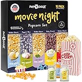 Pop n' Dulge Popcorn Movie Night Supplies 16 pcs Gift Set, 5 Gourmet Popcorn Kernels, 5 Seasoning Variety Packs Non-GMO Kosher Snacks, Great Housewarming Family Date Night Gifts Basket Ideas For Him Her