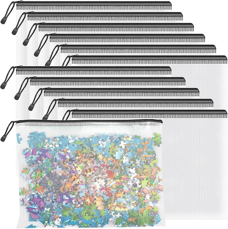 Umriox A4 Plastic Wallets Folders 12Pcs Zip Document Bags Black