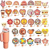 30PCS Love and Peace Straw Cover Cap for Stanley Cup 40oz/30oz Tumbler, 10mm Reusable Cute Fall Drinking Straw Topper Accessories, Portable Protector Plugs Decorations Gifts for Party Favors