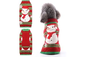 TENGZHI Dog Christmas Sweater Cute Striped Snowman Knitted Turtleneck Cat Ugly Xmas Outfit Holiday Puppy Costumes Soft Fall Winter Warm Pet Sweater Vest Clothes for Small Medium Large Dogs Cats(M,Red)