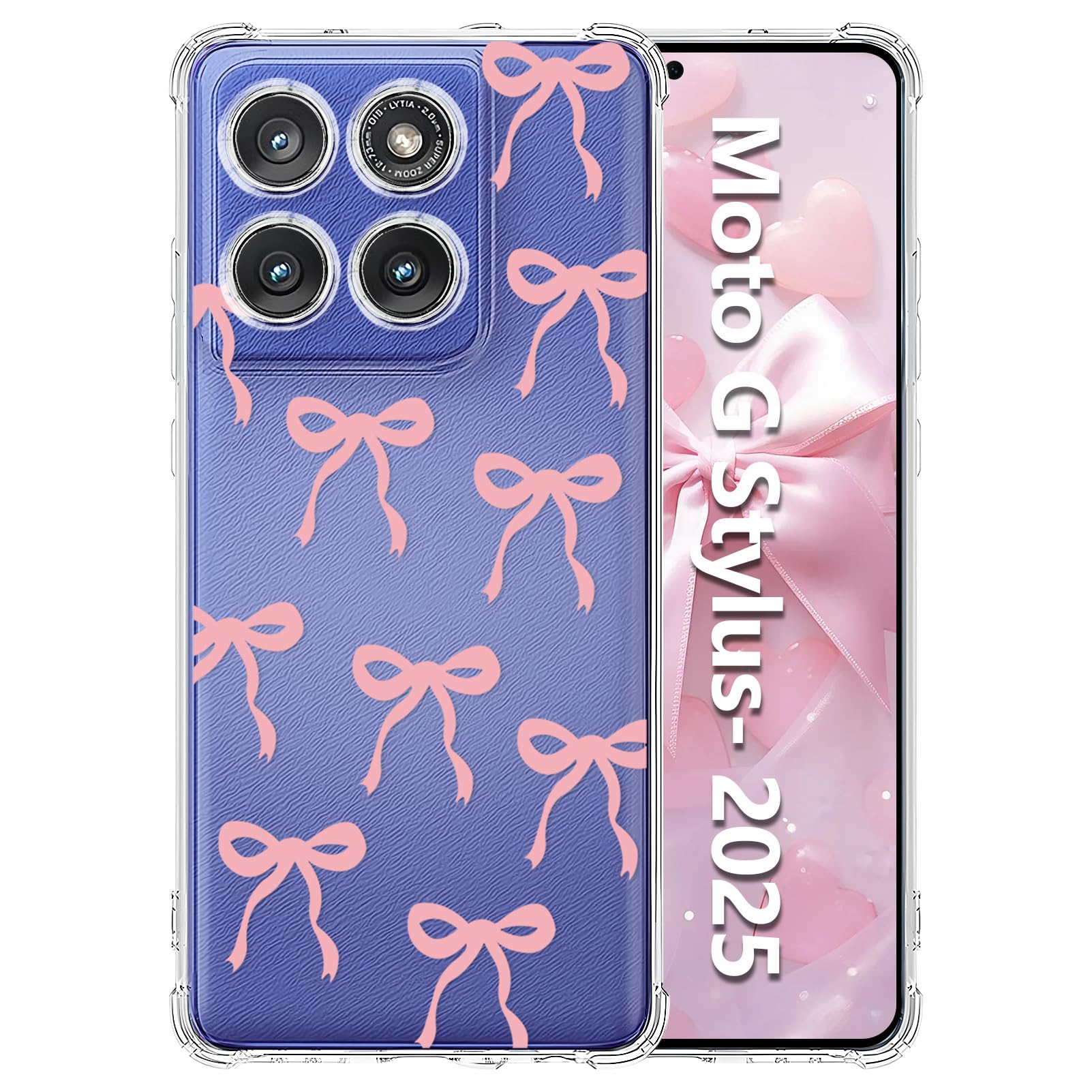 Photo 1 of Tcaraersing for Motorola Moto G Stylus 2025 Clear Case with Ribbon Bow Design, Upgraded Full Camera Protection Shockproof Bumper Corner Transparent Soft TPU Girls Women Slim Floral Cover, Pink Bowknot