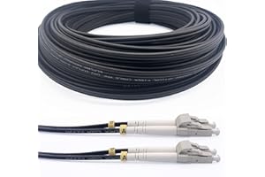 Elfcam® - 200m Outdoor and Indoor Shielded Armored Fiber Optic Cable LC/UPC to LC/UPC OM3 Multimode Duplex 50/125μm LSZH, Bla