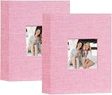 Miaikoe Small Photo Album 6x4 50 Pockets 2 Packs Pink Linen Top Loading