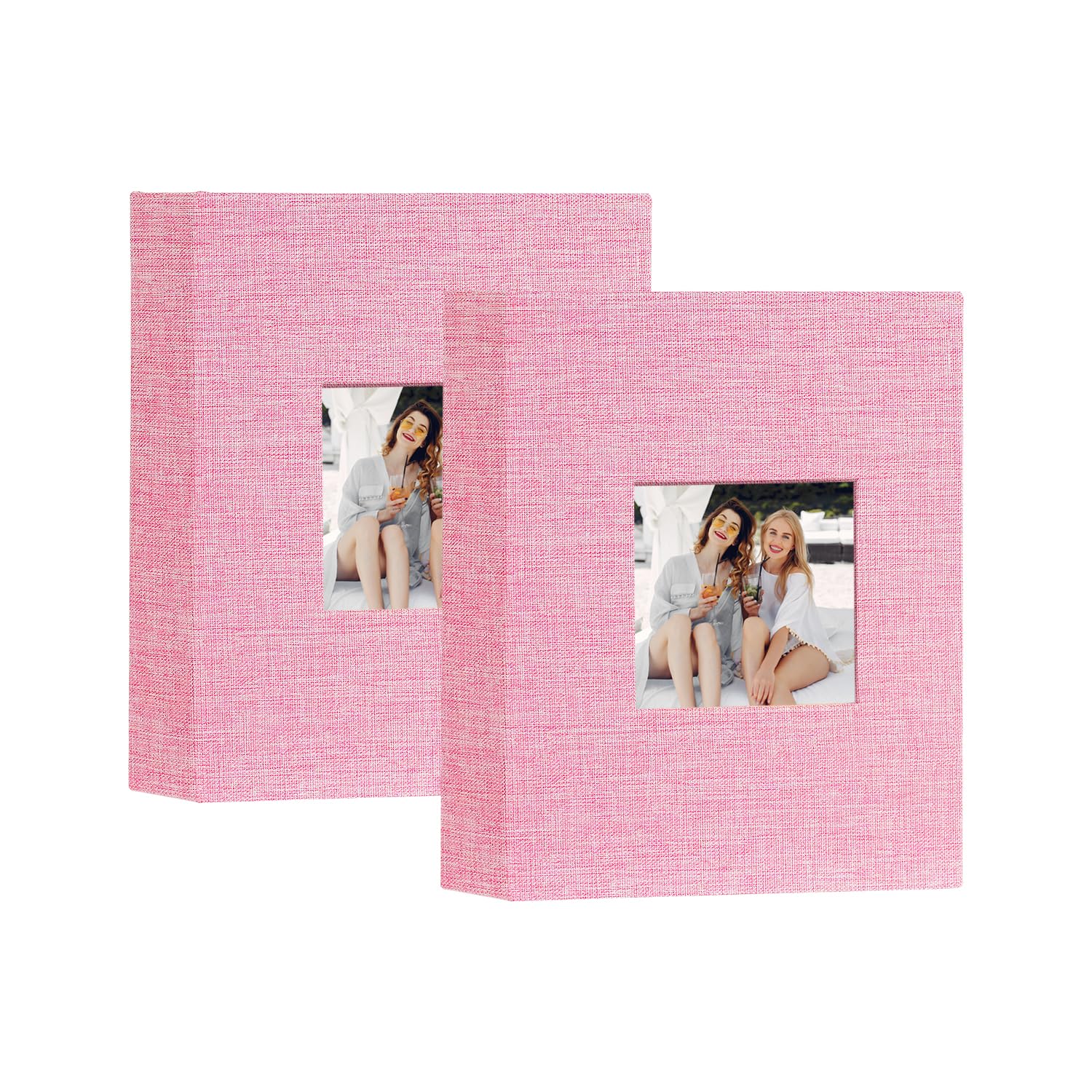 Miaikoe Small Photo Album 6x4 50 Pockets 2 Packs, Slip in Top Loading Linen Album Book Holds 100 Vertical 10x15cm Photos for Family Wedding Baby(Pink)