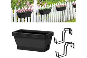 4 Pack Window Boxes Planters 17’’ Railing Planter Boxes with Adjustable Brackets, Rectangular Hanging Flower Pots Vegetable H