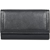VALENCHI Women's Leather Wallet - RFID Blocking Wallet - Ladies Clutch Hand Purse With Card Holder Slots (Black Nappa LW06)