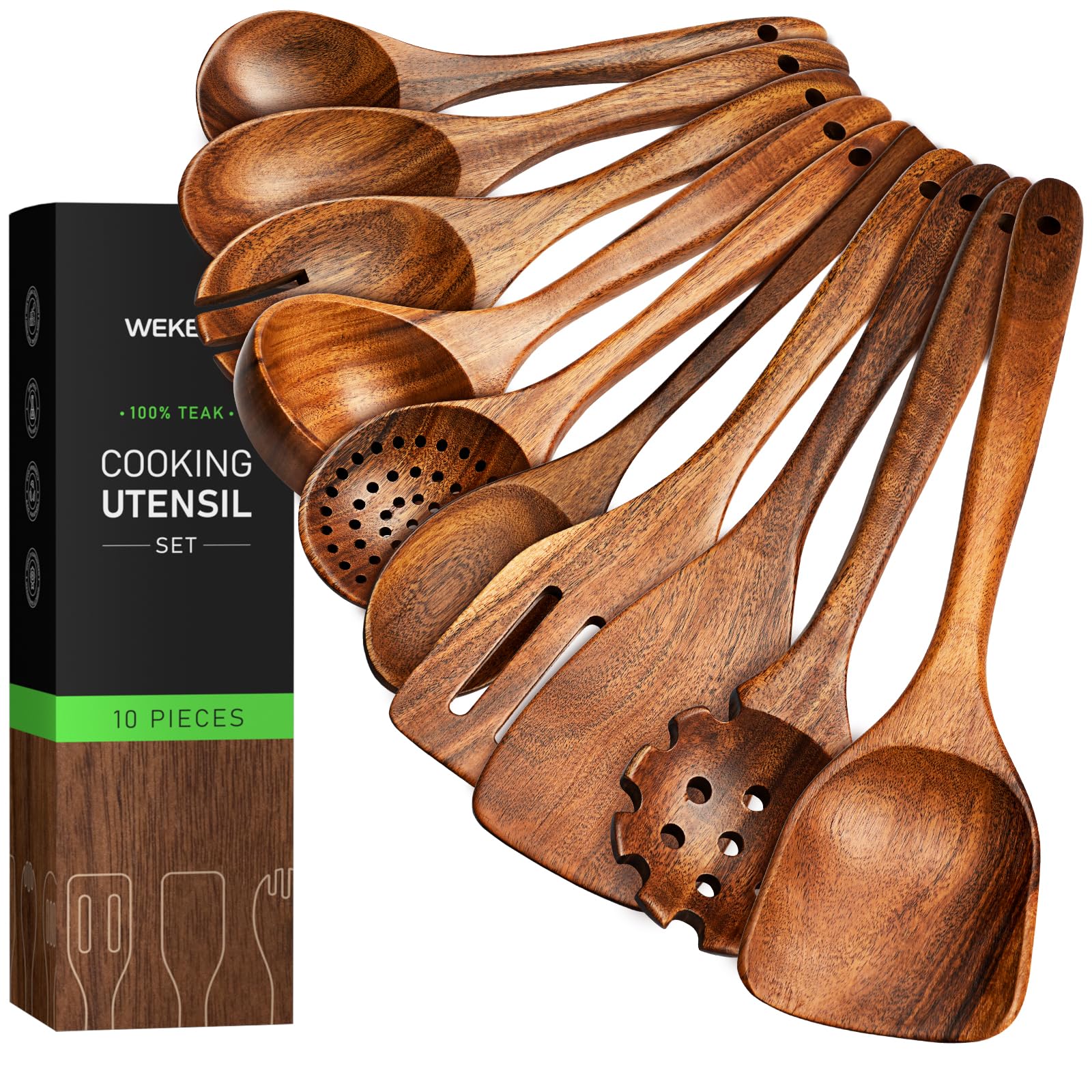 Photo 1 of 10-Piece Teakwood Utensil Set for Cooking, Natural Wooden Spoons & Spatulas for Non-Stick Cookware, Kitchen Gift Set for Wedding, Housewarming, Christmas
