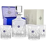 Premium Whiskey Decanter and Glass Set Hand Cut Crystal Large 32oz Lead-free Decanters 12oz Old Fashioned Glasses Gift Box fo