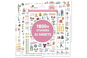 POWER PLACE Workout & Fitness Stickers Mega Pack - Set of 24 Sheets 1800+ Health and Wellness Stickers | Tracking Stickers for Sports Planners, Journals & Calendars - Perfect for Weight Loss, Exercise Goals