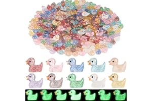 130pcs Mini Glitter Ducks Colorful Tiny Small Little Resin Ducks to Hide Plastic Animal Figures for for Dollhouse, Fairy Gard