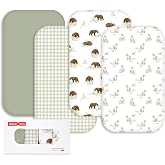 Gllquen Baby Bedside Sleeper Bassinet Sheets 33x20 Inch 4 Pack Girl Boy | Soft OEKO-TEX Certified Bassinet Crib Sheet, Compatible with Baby Delight, Newton Rectangle Bassinet Mattress, Forest Tale