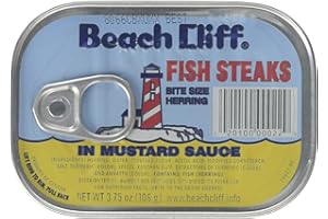 BEACH CLIFF Fish Steaks Bite Size Herring In Mustard Sauce, 3.75 Ounce Cans (Case of 18), Wild Caught Herring, Canned Herring, High Protein, Keto Food, Keto Snack, Gluten Free, Paleo Food, Canned Food