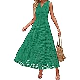 ZESICA Women's 2026 Summer Sleeveless Maxi Dress Casual V Neck Hollow Out Eyelet A Line Flowy Party Long Dresses