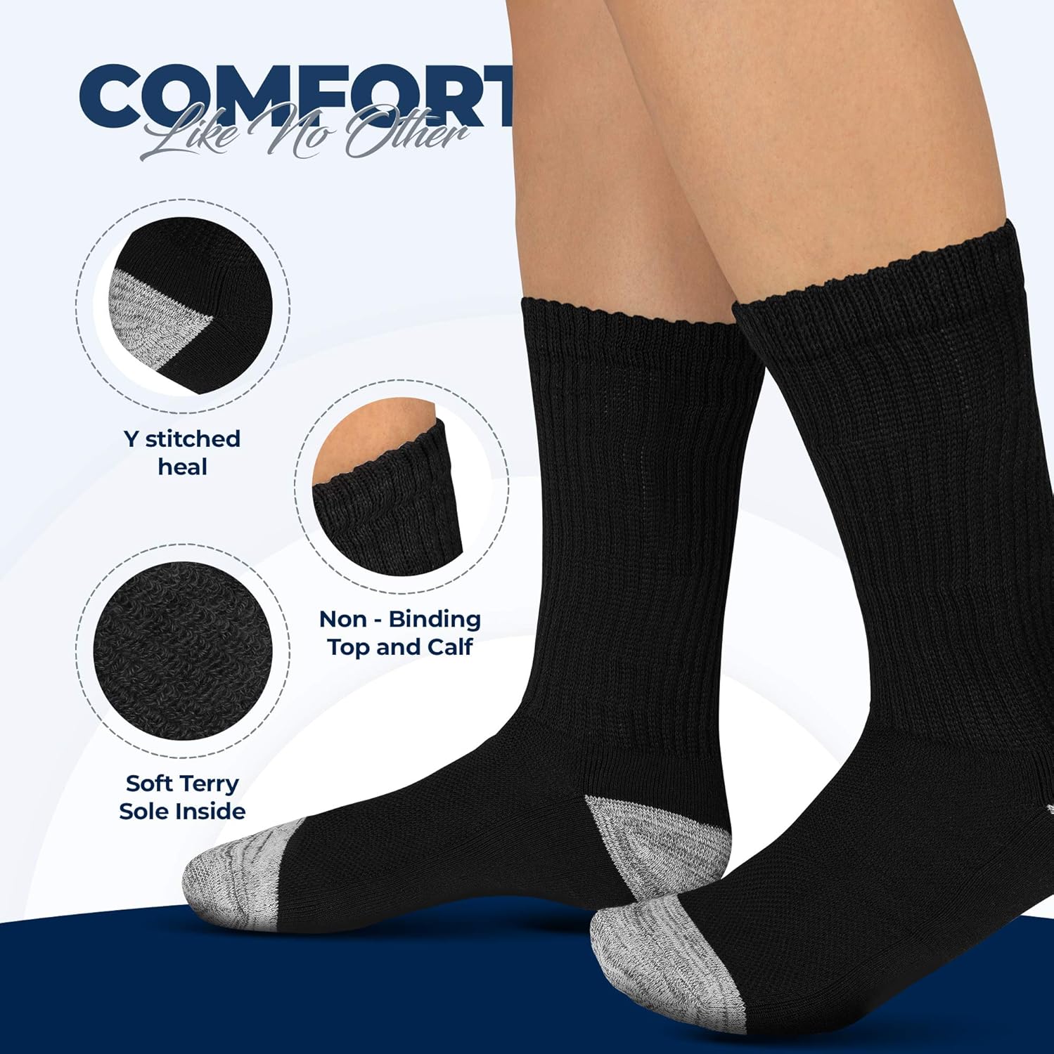 Diabetic Socks Women & Men | Wide Non Binding Edema, Neuropathy Socks (6-pairs): Clothing