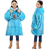Solaris Wearable Blanket Hoodie for Kids - Warm Soft Gift, Oversized Cozy Sherpa Fleece Sweatshirt Pullover for Teens, Girls, Boys, Large Pocket, Light Blue