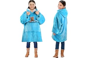Solaris Wearable Blanket Hoodie for Kids - Warm Soft Gift, Oversized Cozy Sherpa Fleece Sweatshirt Pullover for Teens, Girls, Boys, Large Pocket, Light Blue