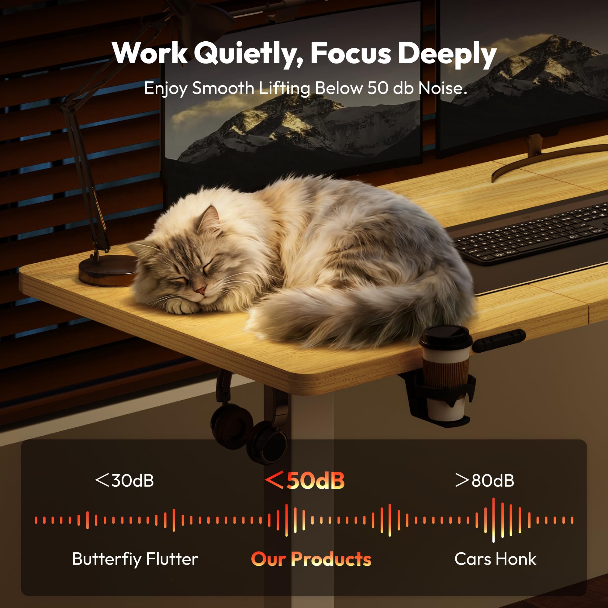 SANODESK Höhenverstellbarer Schreibtisch 110×54 cm – Kompakter Standing Desk mit praktischem Zubehör, ideal für kleine Räume, leise & sicher mit Anti-Kollisions-Schutz(ahorn) 7