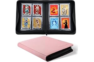 WITHYU Toploader Binder Holds 128 Top Loaders, 4 Pocket Ringless Card Holder for 3" x 4" Rigid Cards, Trading Card Album Small Top Loader Binder for Sports, TCG, MTG (Pink)