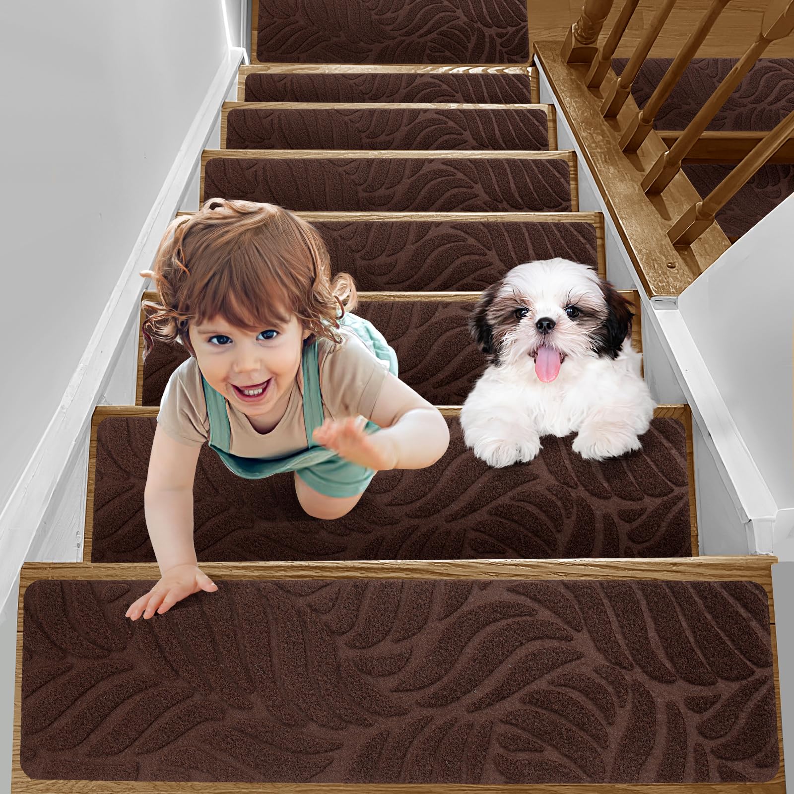 YISUN 15 PCS Stair Carpet, Non-Slip Carpet Treads for Stairs Non Skid Rubber Backing Removable Washable Step Runners Perfect for Kids Elders and Pets