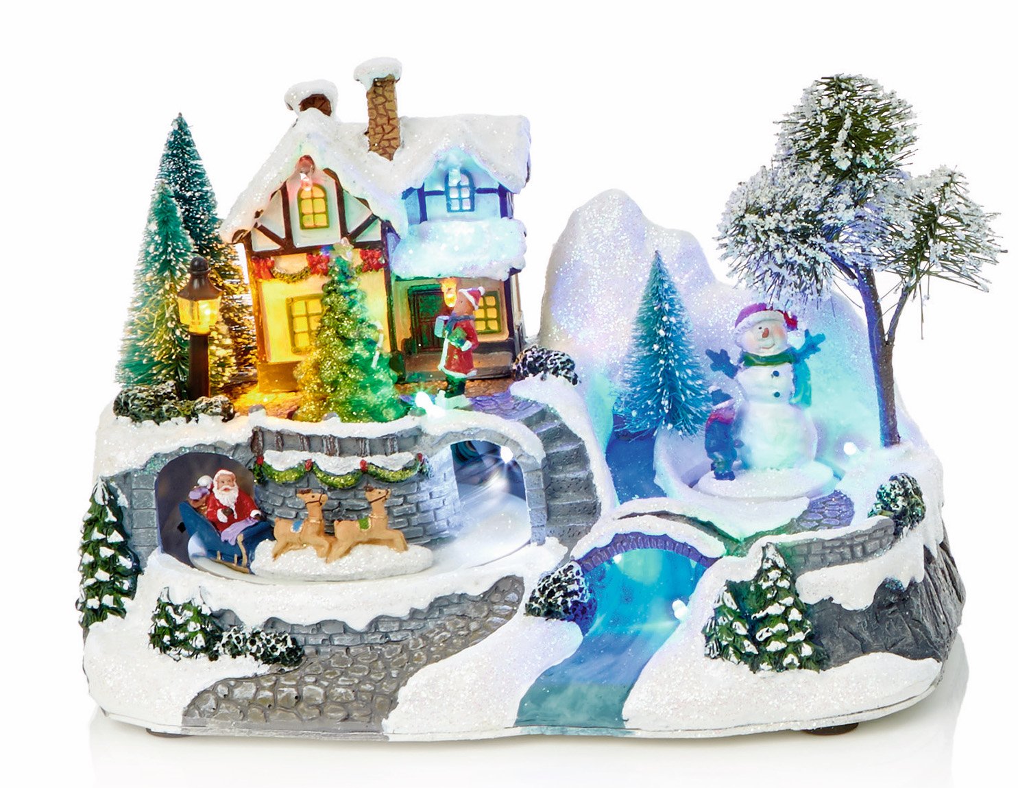 Large LED Light Up Christmas Animated Traditional Village Snow Scene with Three Rotating Turntables