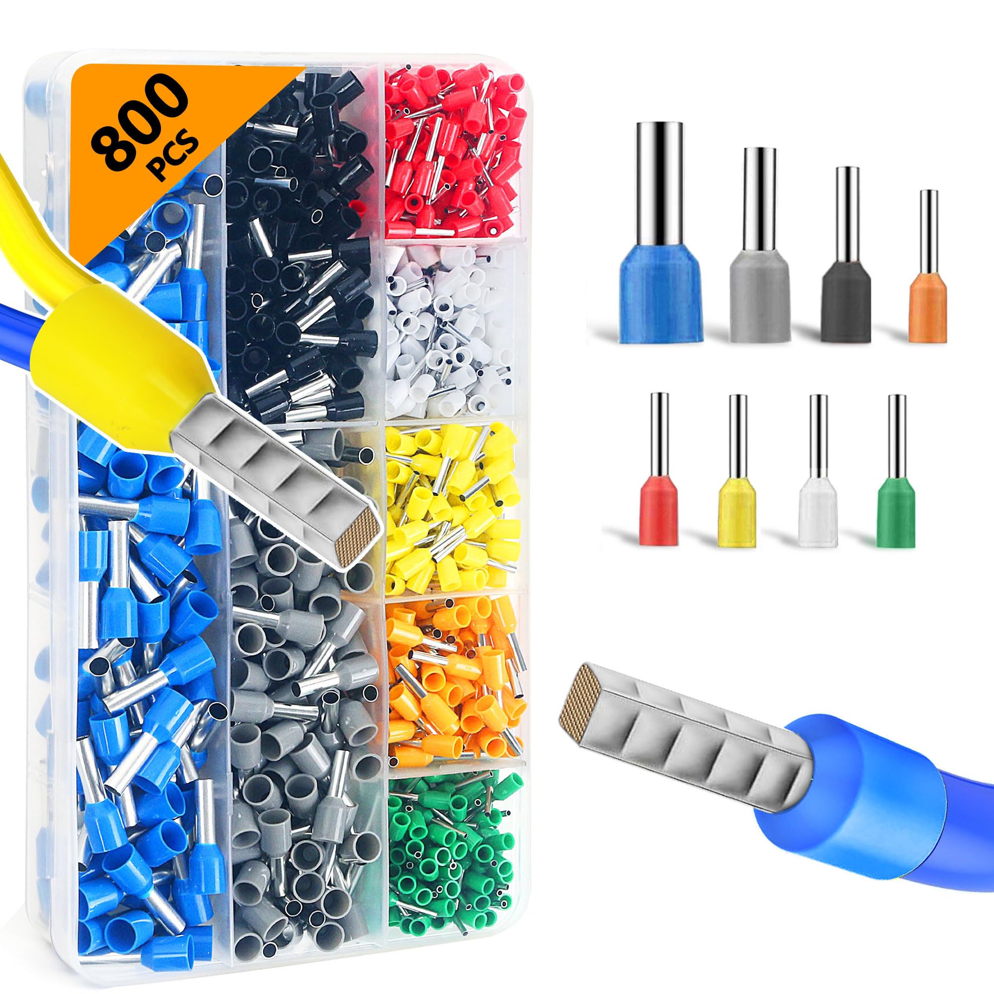 JOYIT 800 Piece Wire End Ferrules Set, 0.5 mm² - 6 mm² Wire End Ferrules, Insulated Cable Sleeves 22-10 AWG, Wire End Ferrules Assortment for Wire Connection