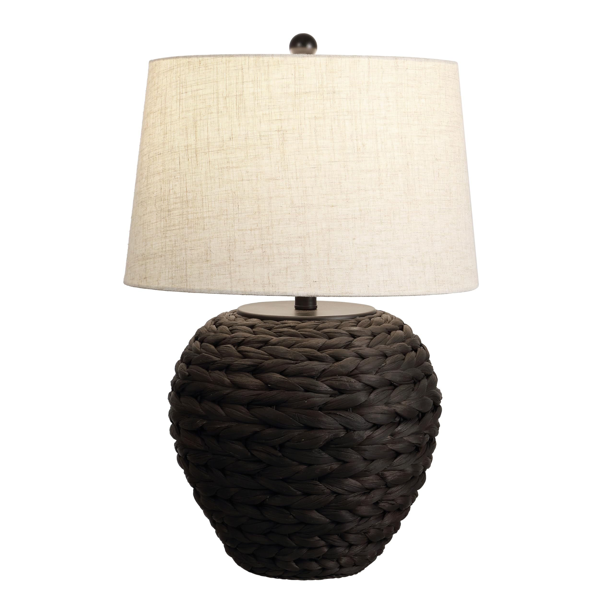JONATHAN Y 24.5" Black Water Hyacinth Farmhouse Basket Table Lamp, Coastal Decor for Living Room Bedroom Nightstand, Light Gray Linen Shade, LED Bulb Included (JYL6501D) Image