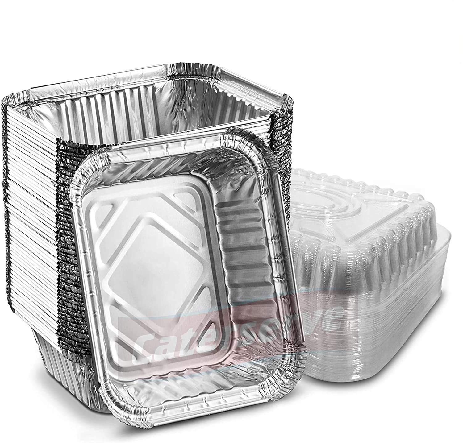 Caterserve Small Aluminum Foil Trays Containers with Plastic Dome Lids 500ml. Great for Meal Prep Baking Food Storage Takeaway Tin (30 Pack)