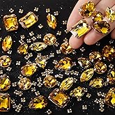 WILLBOND 156 Pcs Sew on Rhinestones Claw Flatback Crystal Rhinestones Metal Prong Setting Gems Acrylic Glass Sewing Gems for Clothes DIY Craft Shoes Dress Jewelry Making(Golden)