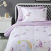 Amazon Basics 5-Piece Soft, Easy-Wash Microfiber Kid's Bed-in-a-Bag Bedding Set with Sheet and Comforter, Twin, Unicorn Print