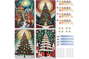 Bowetile Lot de 4 kits de peinture par numéros de Noël pour adultes débutants sur toile avec cadre, peinture à numéro d'arbre