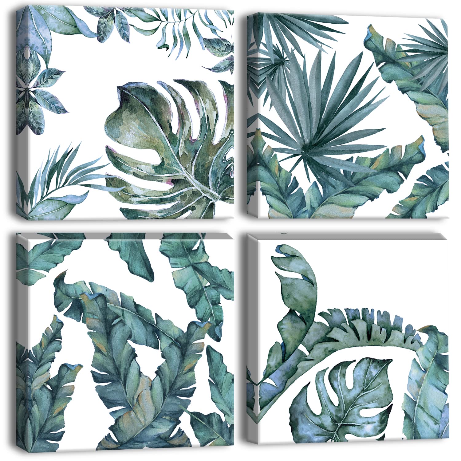 Artscope 4 Pieces Wall Art Canvas Prints - Tropical Green Leaves Picture Painting - Modern Wall Artwork Framed for Gifts Bathroom Home Kitchen Office Decor - 30 x 30 CM