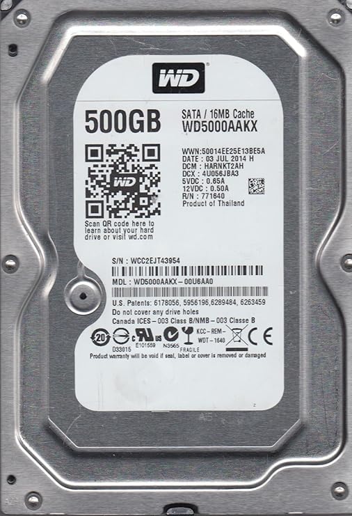 WD5000AAKX-00U6AA0, DCM HARNKT2AH, Western Digital 500GB SATA 3.5 Hard Drive