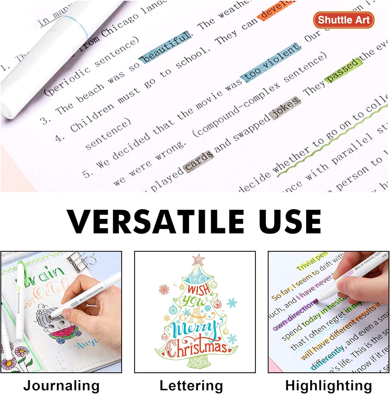 30 Colors Highlighters, Pastel Highlighter Pens Assorted Colors, Dual Tip Mild Color Highlighter Markers, Perfect for Teens, Kids and Adults Coloring, Underlining, Highlighting by Shuttle Art : Office Products