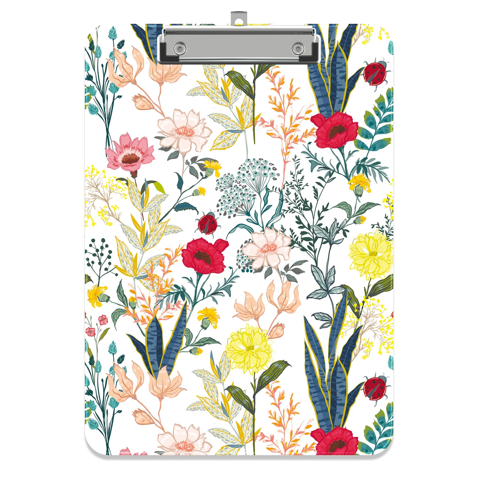 Piasoenc Plastic Clipboard, Cute Decorative Clip Board, 9 x 12.5 in, A4 Standard Office Clip Boards for Nurses, Students, Office, Wild Flower