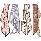 Sorcristy Fashion Scarves for Women, 4PCS Purse Scarf for Handbags, Boho Scarves Headbands Satin Scarf for Women Hair, Neck, And Bag Accessories (Khaki, White, Brown, Grey)