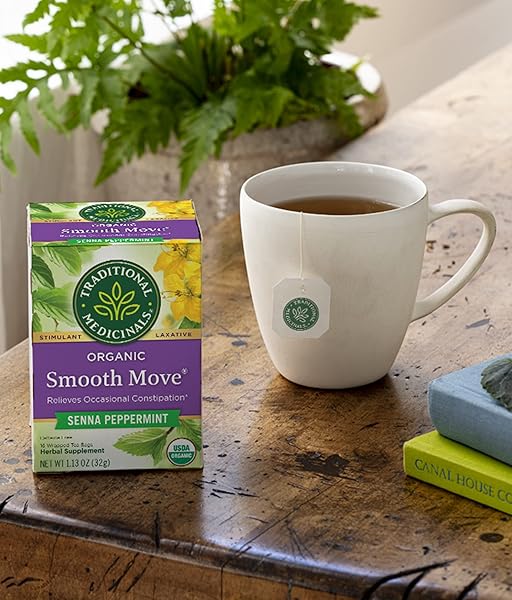 TRADITIONAL MEDICINALS ORGANIC SMOOTH MOVE SENNA PEPPERMINT HERBAL TEA, RELIEVES OCCASIONAL CONSTIPATION, (PACK OF 3) 48 TEA BAGS TOTAL