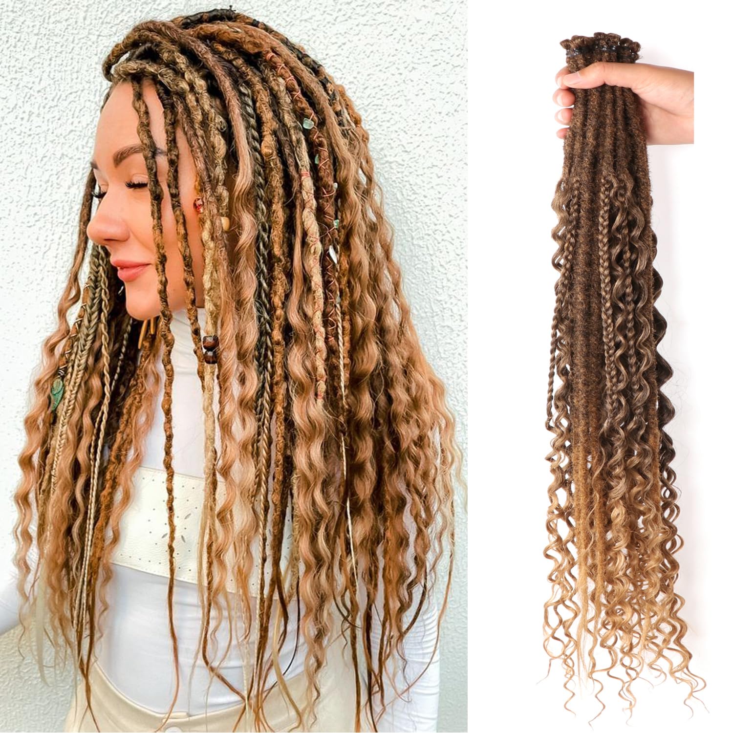 24 Inch Synthetic Dreadlock Extensions Hippie Single Ended Dreads 0.6 cm Width Loc Extensions Reggae Style Crochet Hair for Women (T1B/27, 3 Styles Mixed 24 Inch(18 Strands)) โ image 1