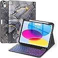 Soke for iPad (A16) 11th/10th Generation Case with Keyboard(2025/2022)-7 Color Backlight Wireless Detachable Folio Keyboard Cover with Built-in Pencil Holder for iPad 11/10.9 inch, Black Marble