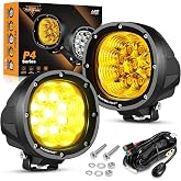 Auxbeam P4 Series 4 Inch Amber LED Pod Lights, 90W Fog Off-Road Flood Beam | Durable Offroad Performance, 9000LM Output, 3500K Amber Flood Beam, Better Visibility in Fog &amp; Rain, Plug &amp; Play DT Harness