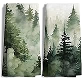 Nipil Mountain Forest Green Kitchen Towels Set of 2,Forest Bathroom Decorative Hand Towels,Farmhouse Kitchen Decor,16x24 Inch